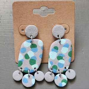Green and Blue Clay Post Dangle Earrings